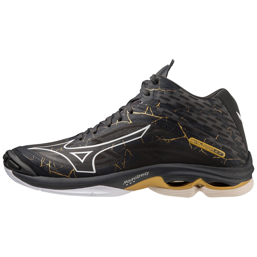 Black / Gold Men\'s Mizuno Wave Lightning Z7 Mid Volleyball Shoes | Philippines-429107