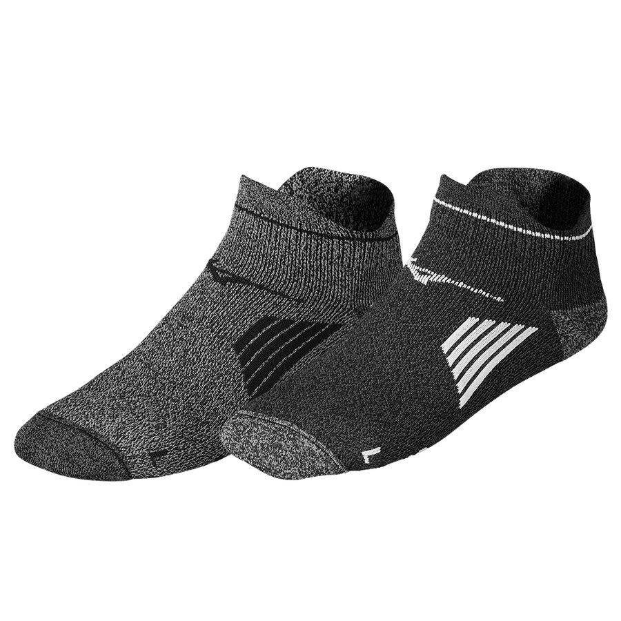 Black / Grey Men\'s Mizuno Active Training Mid 2P Sports Socks | Philippines-904816