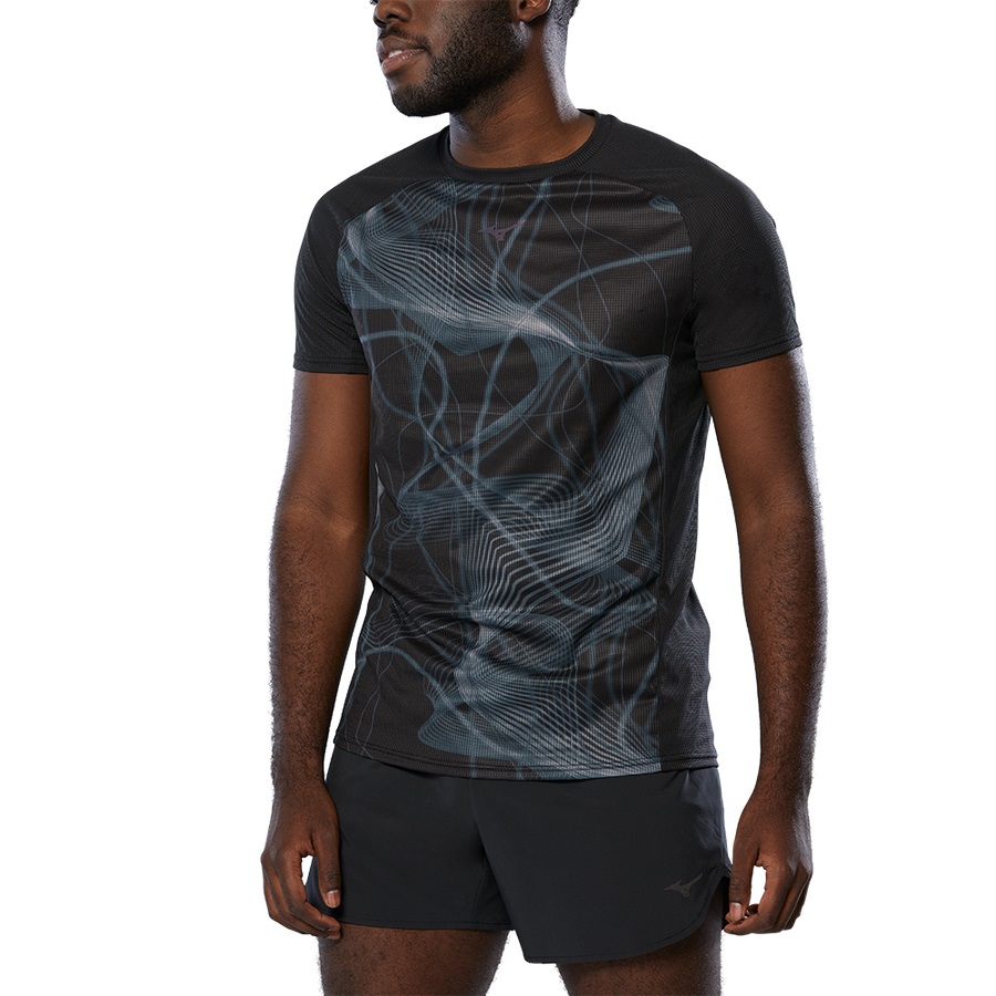 Black Men's Mizuno Aero Tee | Philippines-264351