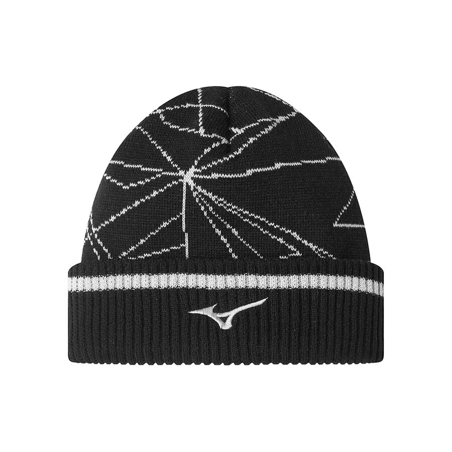 Black Men\'s Mizuno Breath Thermo Graphic Beanie Sports Headwear | Philippines-502981