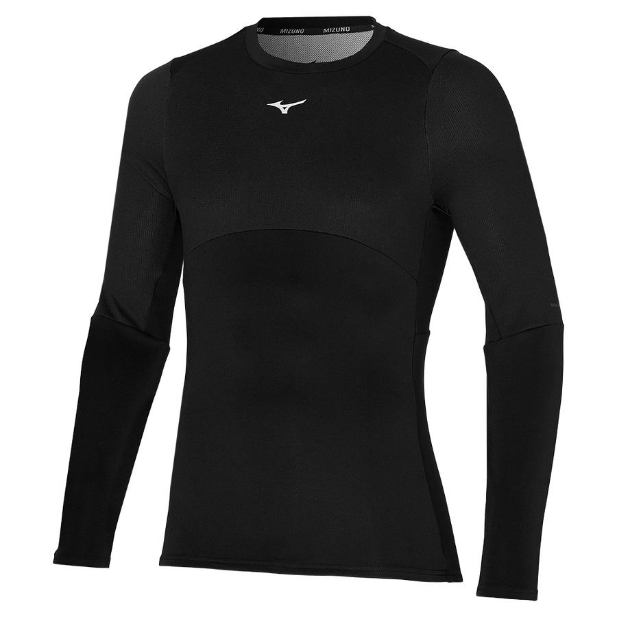 Black Men\'s Mizuno Breath Thermo Long Sleeve Tops | Philippines-305728