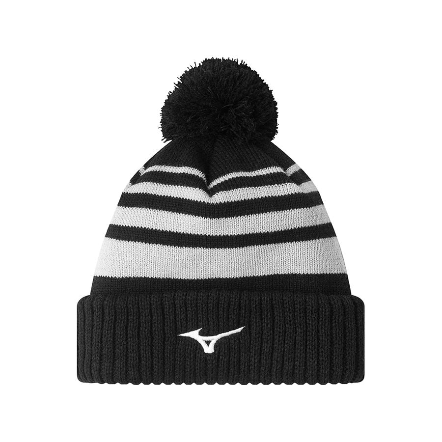 Black Men\'s Mizuno Breath Thermo Pom Beanie Sports Headwear | Philippines-267819