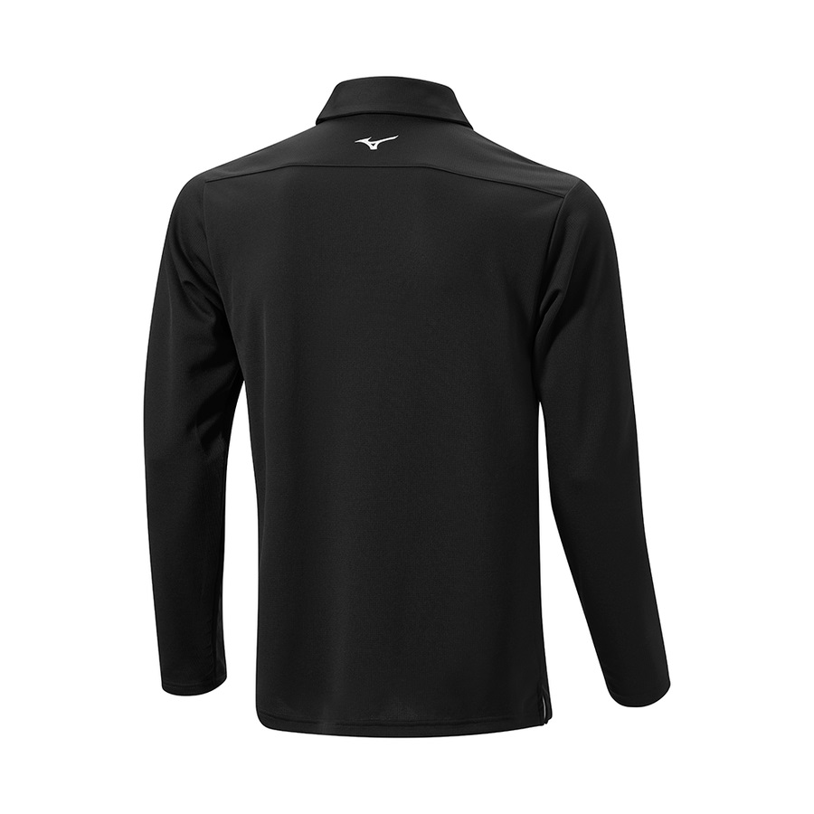 Black Men's Mizuno Breath Thermo Winter L/S Polo Tops | Philippines-716042