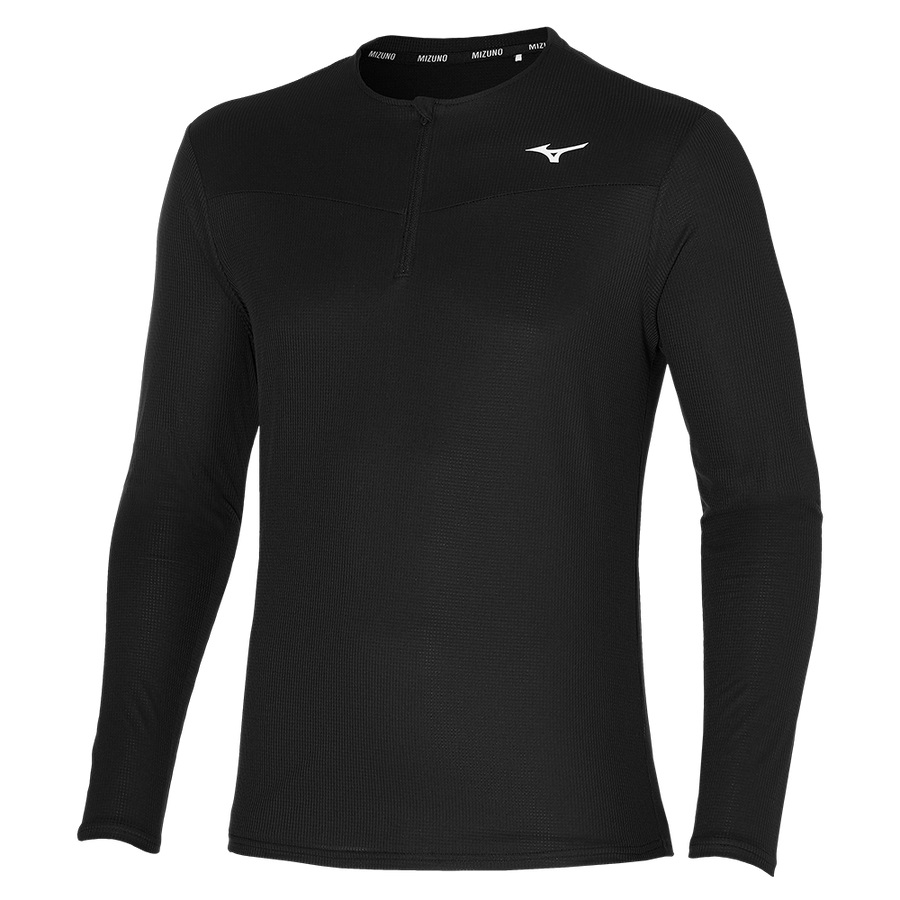 Black Men\'s Mizuno Dryaeroflow Ls Hz Tops | Philippines-708329