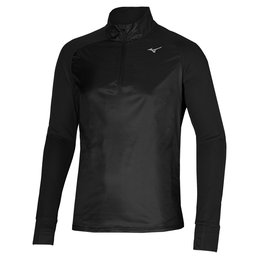 Black Men\'s Mizuno Hybrid Ls Hz Tops | Philippines-823064