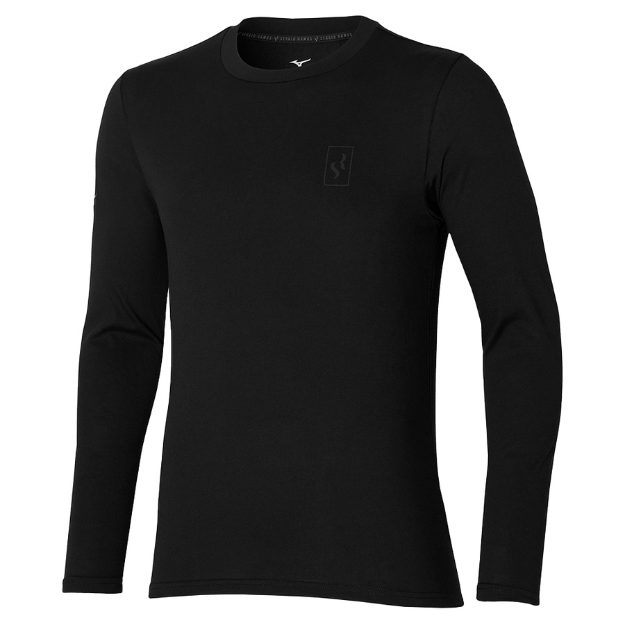 Black Men\'s Mizuno Long Sleeve SR Shirt | Philippines-057286