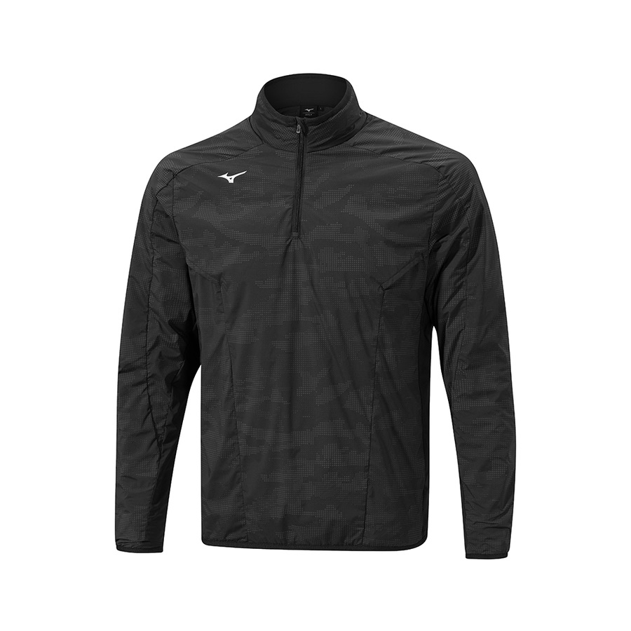 Black Men\'s Mizuno Winter Stretch 1/4 Zip Tops | Philippines-348297