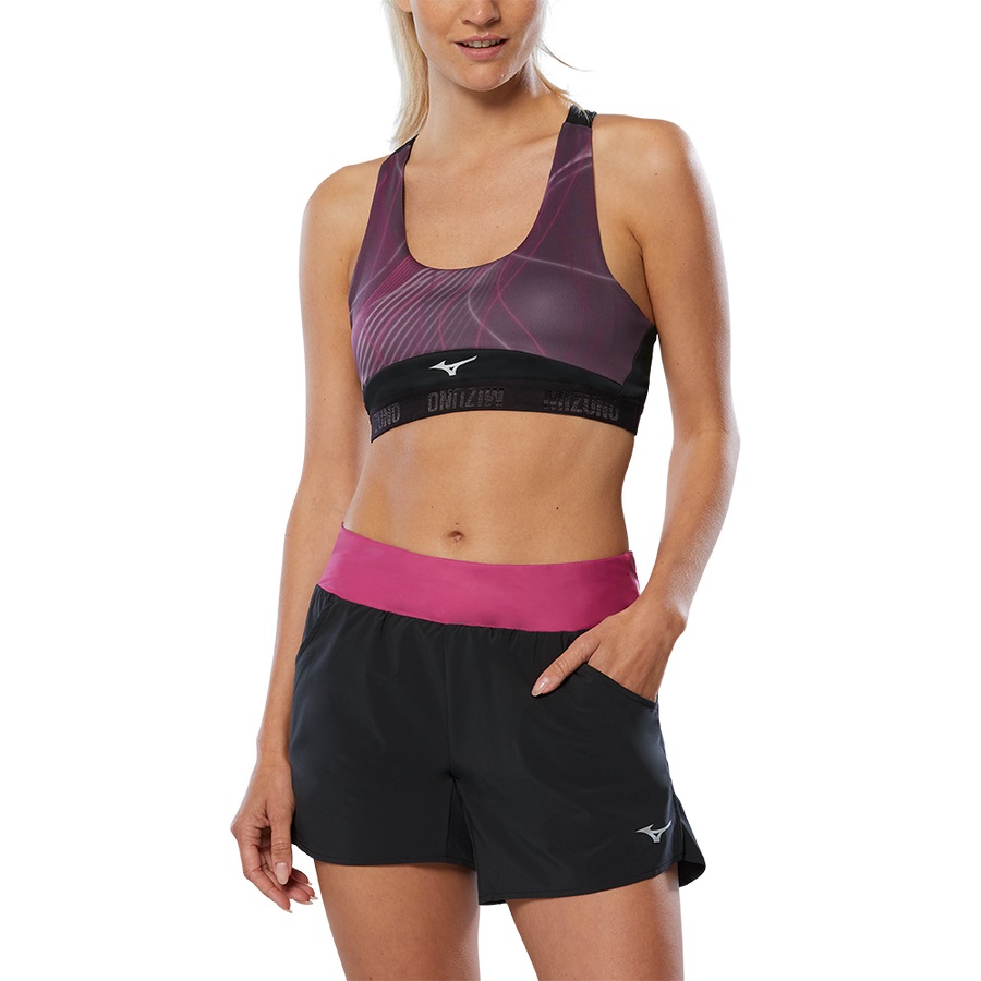 Black / Purple Women's Mizuno Alpha Graphic Bras | Philippines-592103