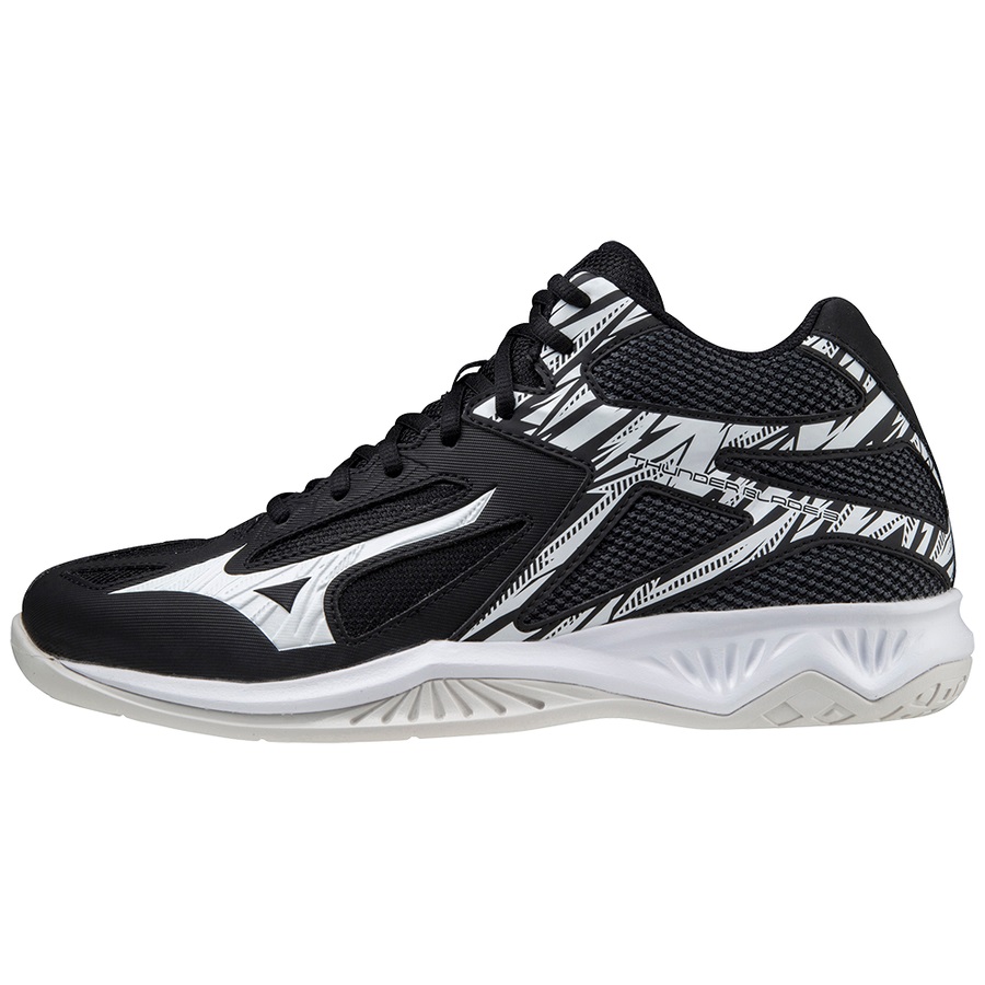 Black / White Men\'s Mizuno Thunder Blade 3 Mid Volleyball Shoes | Philippines-562431