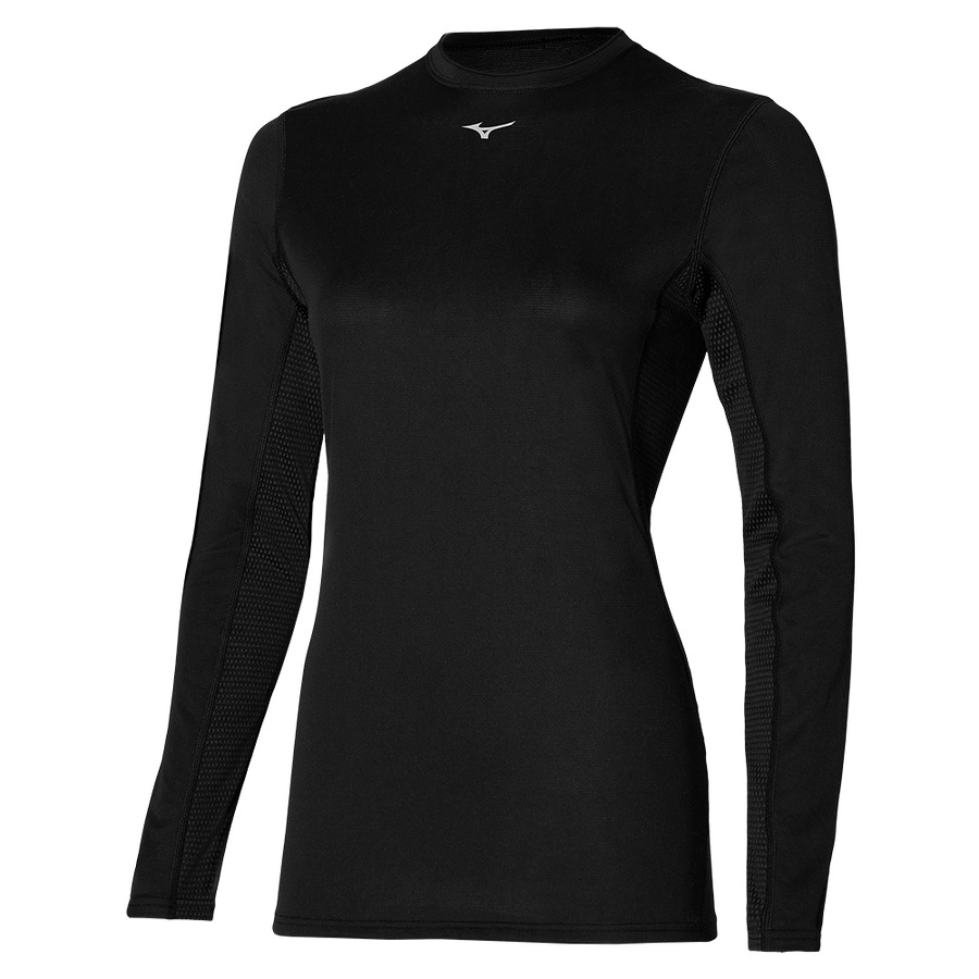 Black Women\'s Mizuno Mid Weight-L Crew Tops | Philippines-639572