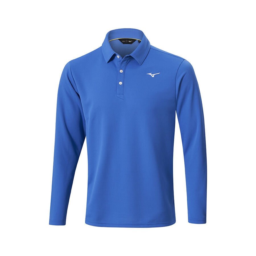 Blue Men\'s Mizuno Breath Thermo L/S Polo Tops | Philippines-579301