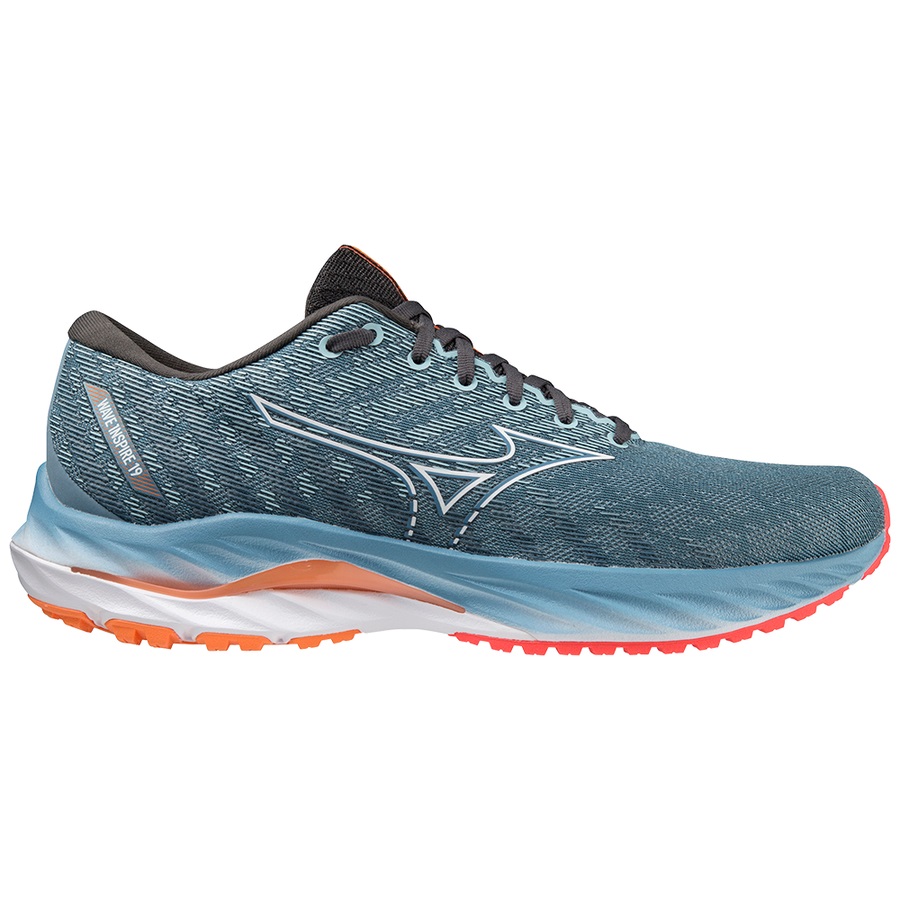 Blue / White / Light Orange Men's Mizuno Wave Inspire 19 Running Shoes | Philippines-130954