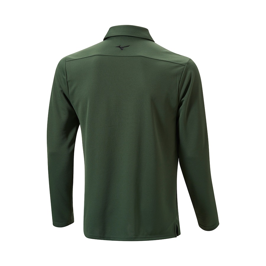 Green Men's Mizuno Breath Thermo Winter L/S Polo Tops | Philippines-361409