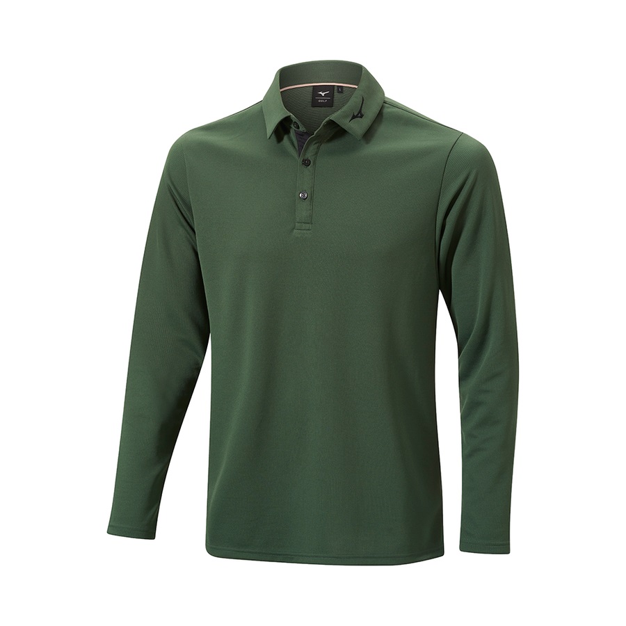 Green Men\'s Mizuno Breath Thermo Winter L/S Polo Tops | Philippines-361409