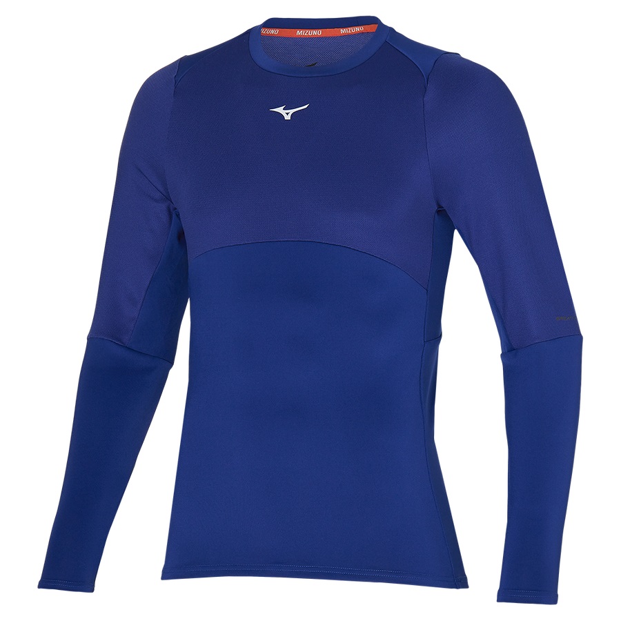 Navy Men\'s Mizuno Breath Thermo Long Sleeve Tops | Philippines-085416