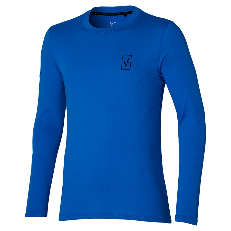 Navy Men\'s Mizuno Long Sleeve SR Shirt | Philippines-089361