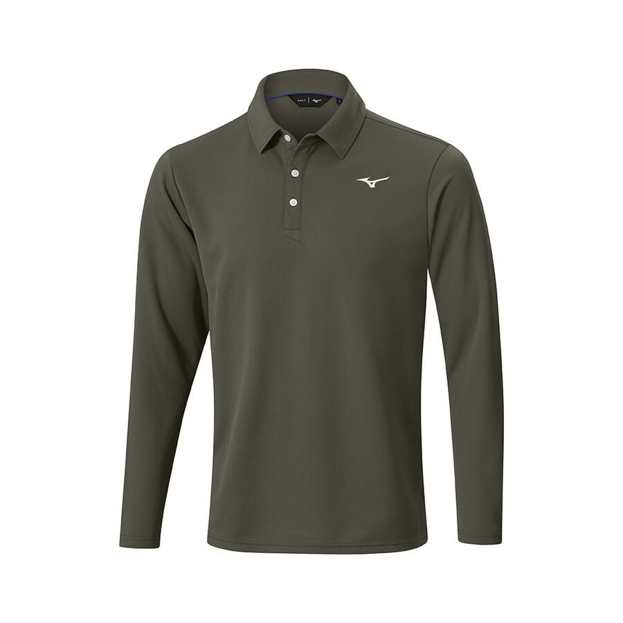 Olive Men\'s Mizuno Breath Thermo L/S Polo Tops | Philippines-269150