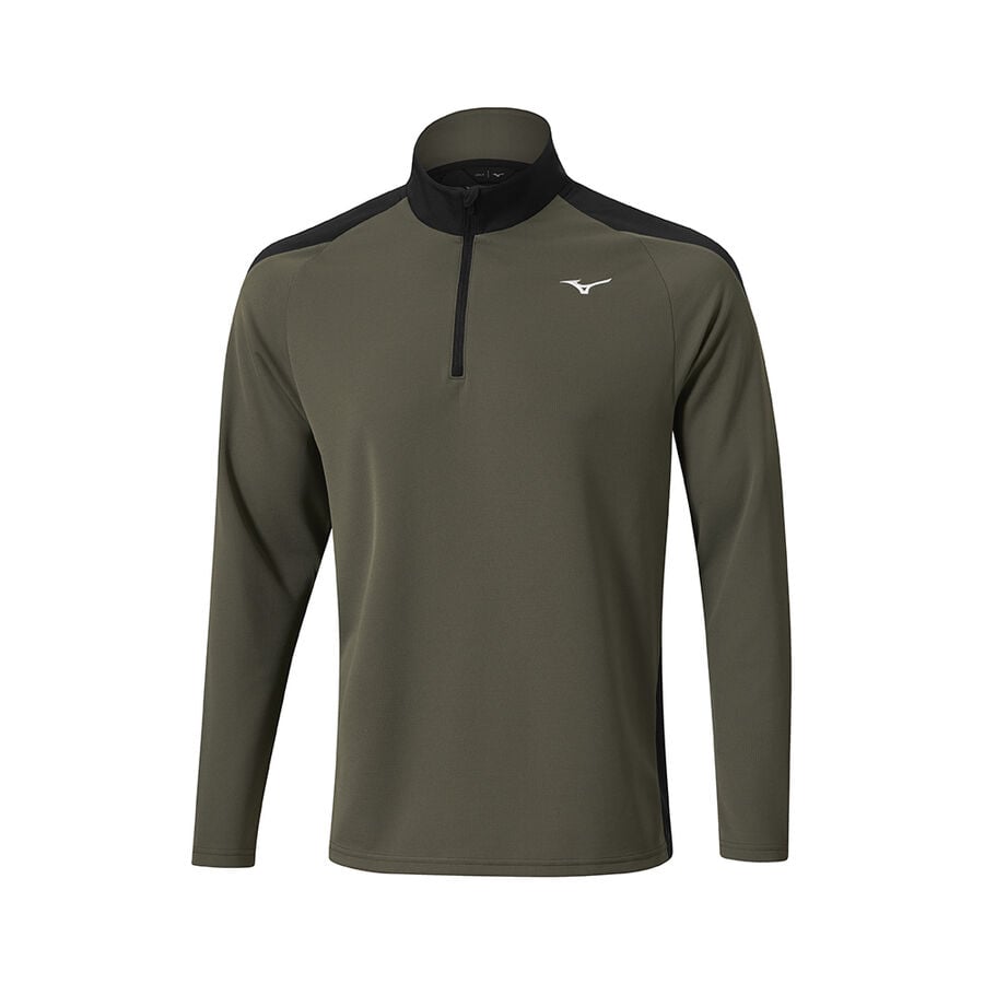 Olive Men\'s Mizuno Winter Breeze 1/4 Zip Tops | Philippines-023158