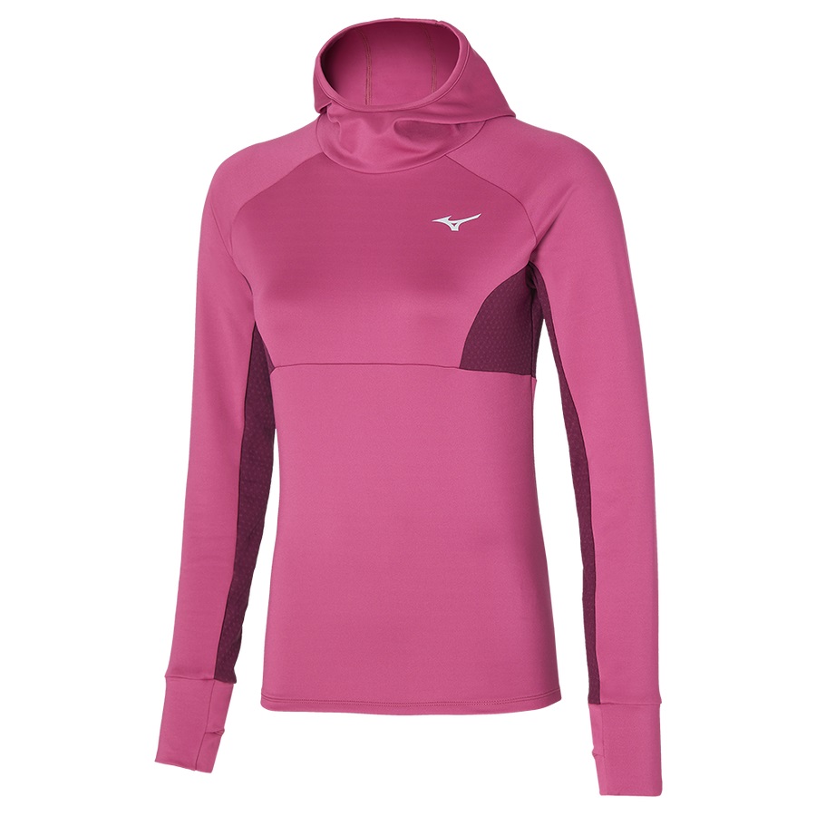 Pink Women\'s Mizuno Warmalite Hooded Ls Tops | Philippines-391485