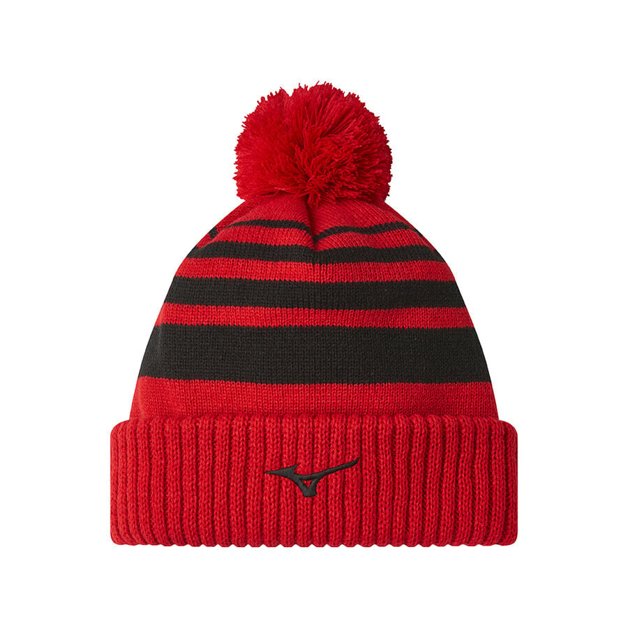 Red Men\'s Mizuno Breath Thermo Pom Beanie Sports Headwear | Philippines-637285