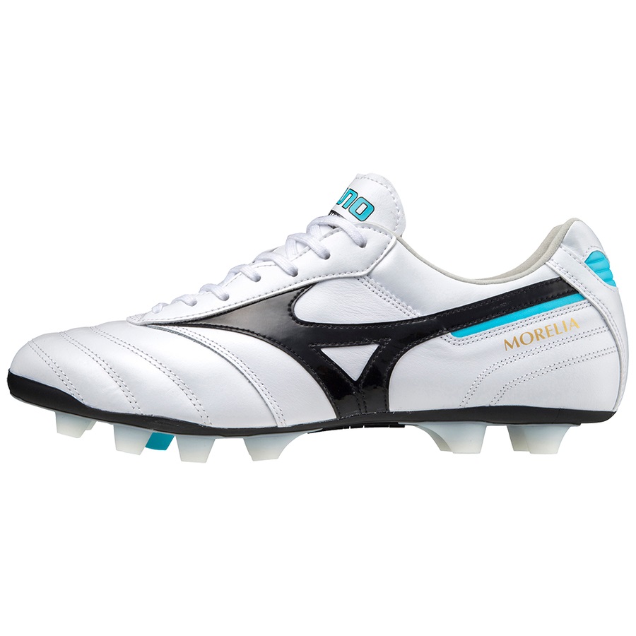 White / Black / Blue Turquoise Men\'s Mizuno Morelia II Elite Football Boots | Philippines-092736