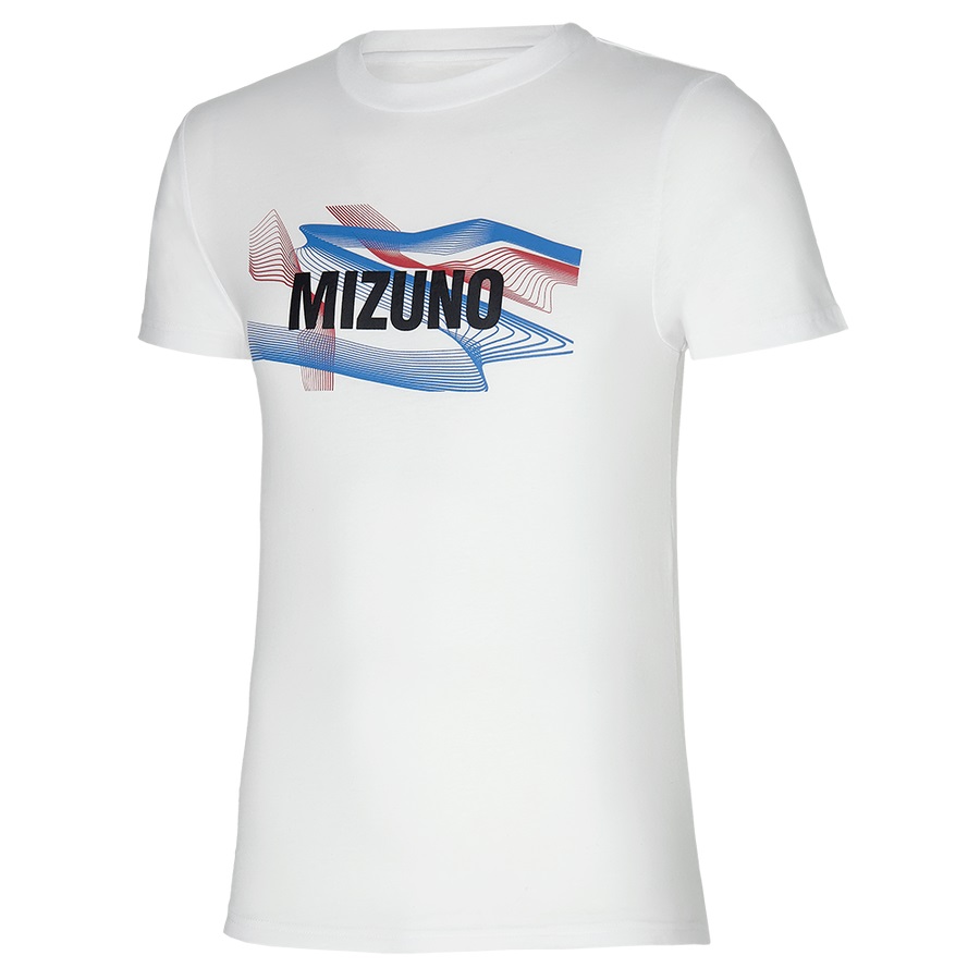 White Men\'s Mizuno Graphic Tee | Philippines-356129