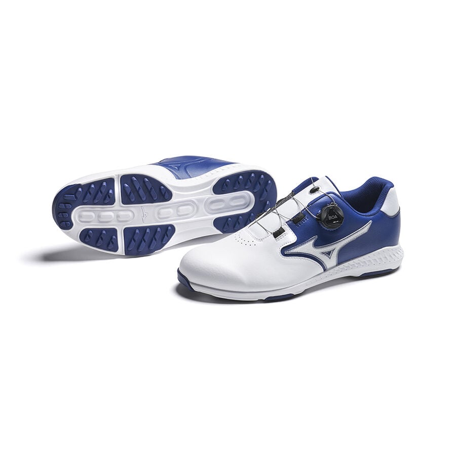 White / Navy Men's Mizuno Nexlite GS Spikeless Golf Shoes | Philippines-713826