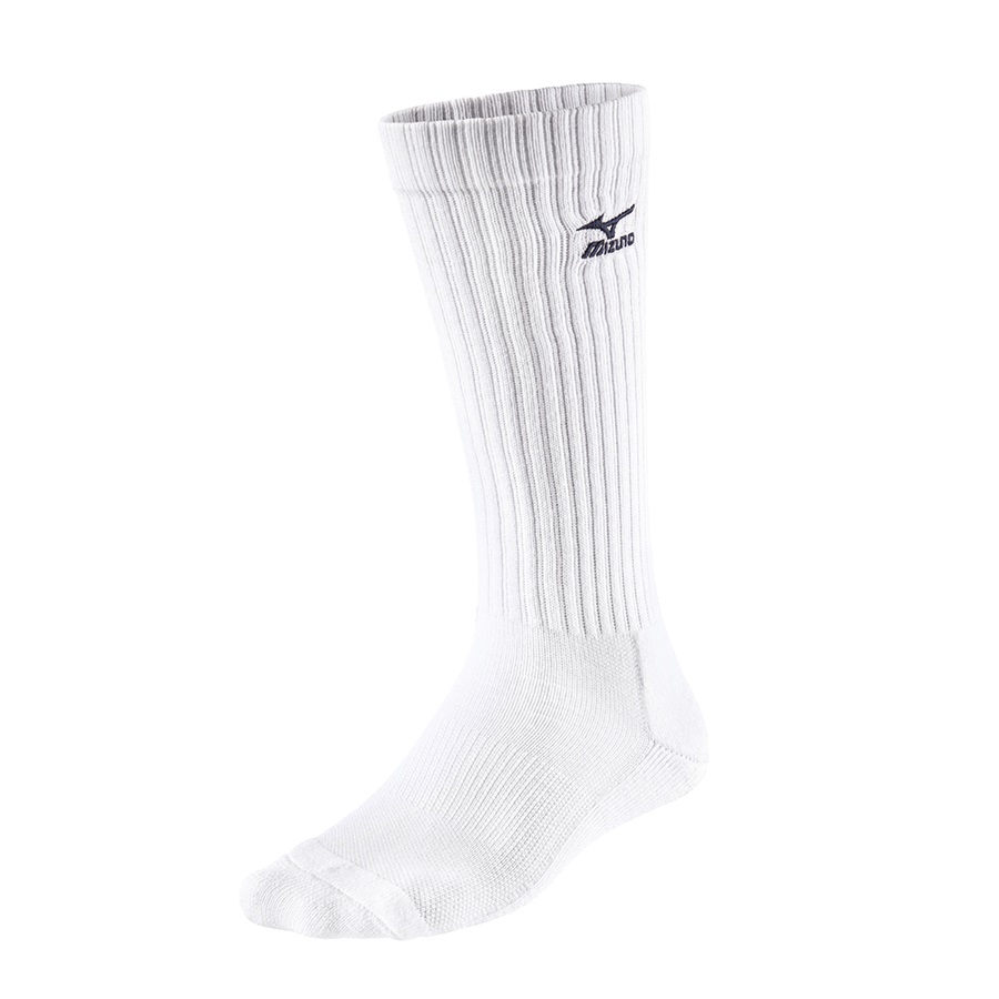 White / Navy Men\'s Mizuno VB Long Sports Socks | Philippines-096573