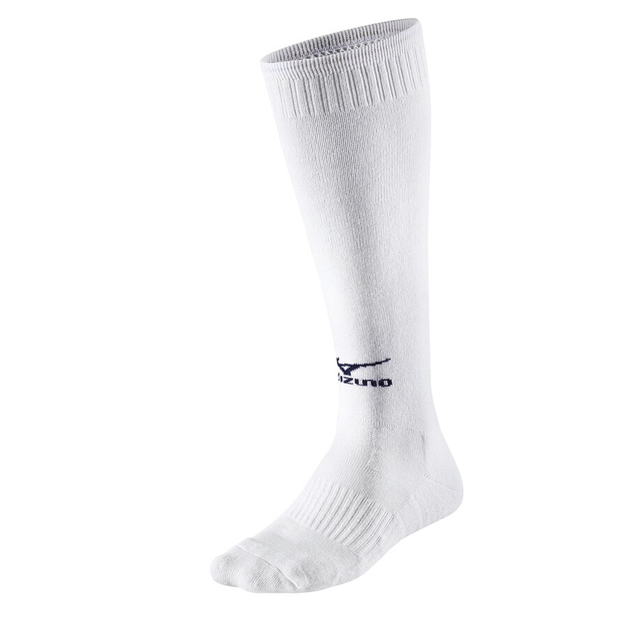 White / Navy Women\'s Mizuno Comf Volleyball Long Sports Socks | Philippines-256493