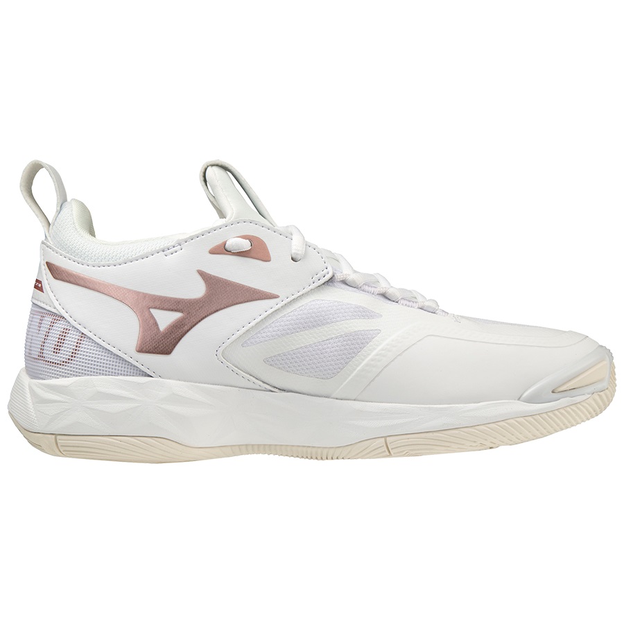 White / Rose / White White Women's Mizuno Wave Momentum 2 Volleyball Shoes | Philippines-317658