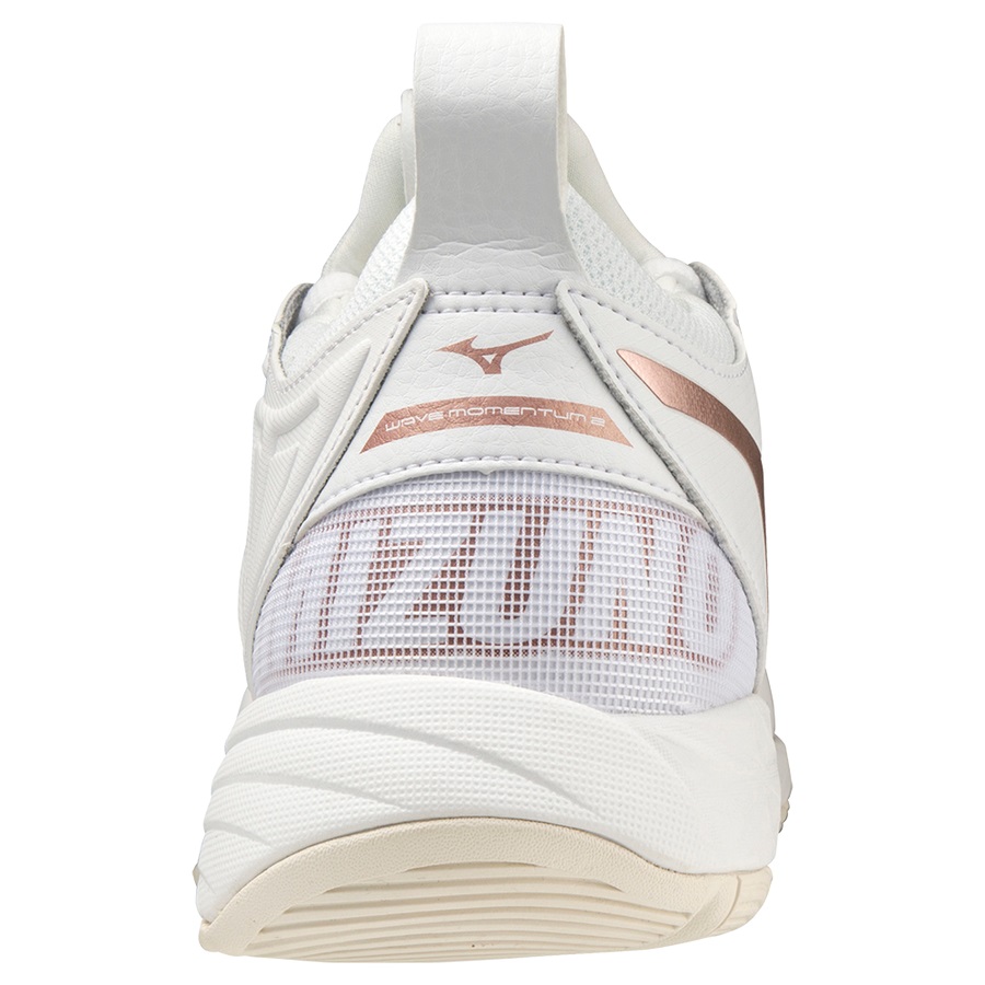 White / Rose / White White Women's Mizuno Wave Momentum 2 Volleyball Shoes | Philippines-317658