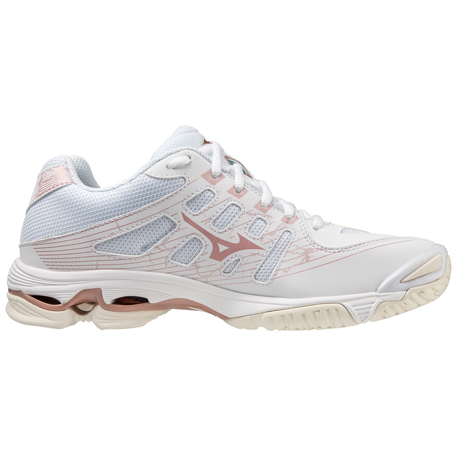 White / Rose / White White Women's Mizuno Wave Voltage Volleyball Shoes | Philippines-328975