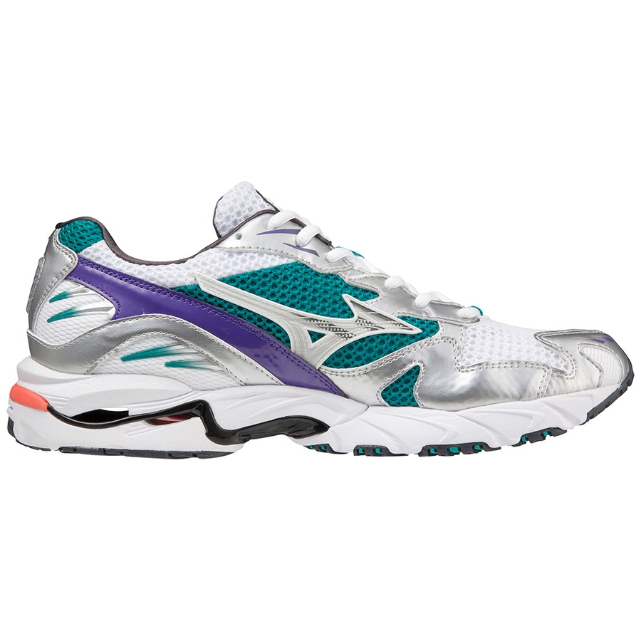 White / Silver / Blue Turquoise Men's Mizuno Wave Rider 10 Sneakers | Philippines-726451