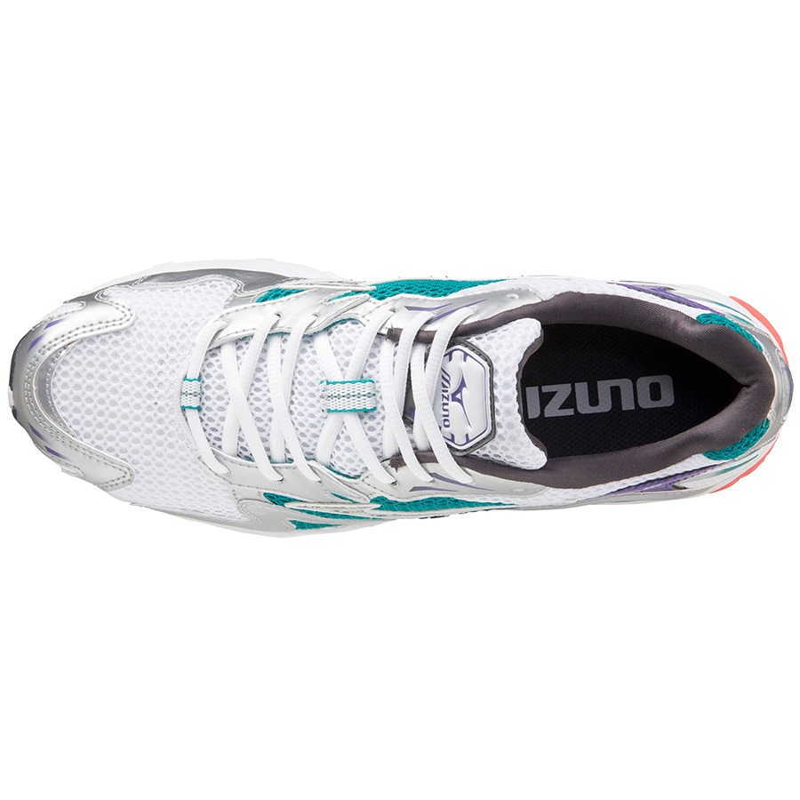 White / Silver / Blue Turquoise Men's Mizuno Wave Rider 10 Sneakers | Philippines-726451