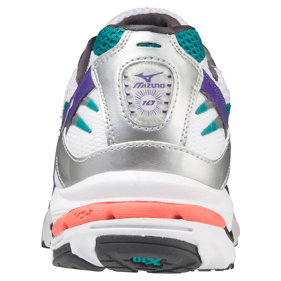 White / Silver / Blue Turquoise Women's Mizuno Wave Rider 10 Sneakers | Philippines-354619