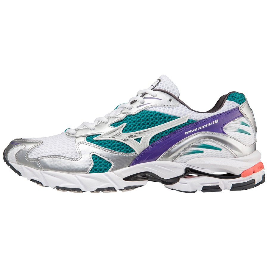 White / Silver / Blue Turquoise Women\'s Mizuno Wave Rider 10 Sneakers | Philippines-354619