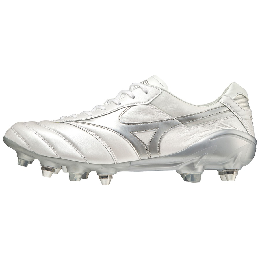 White / Silver Men\'s Mizuno Morelia DNA Japan Mx Rugby Boots | Philippines-965431