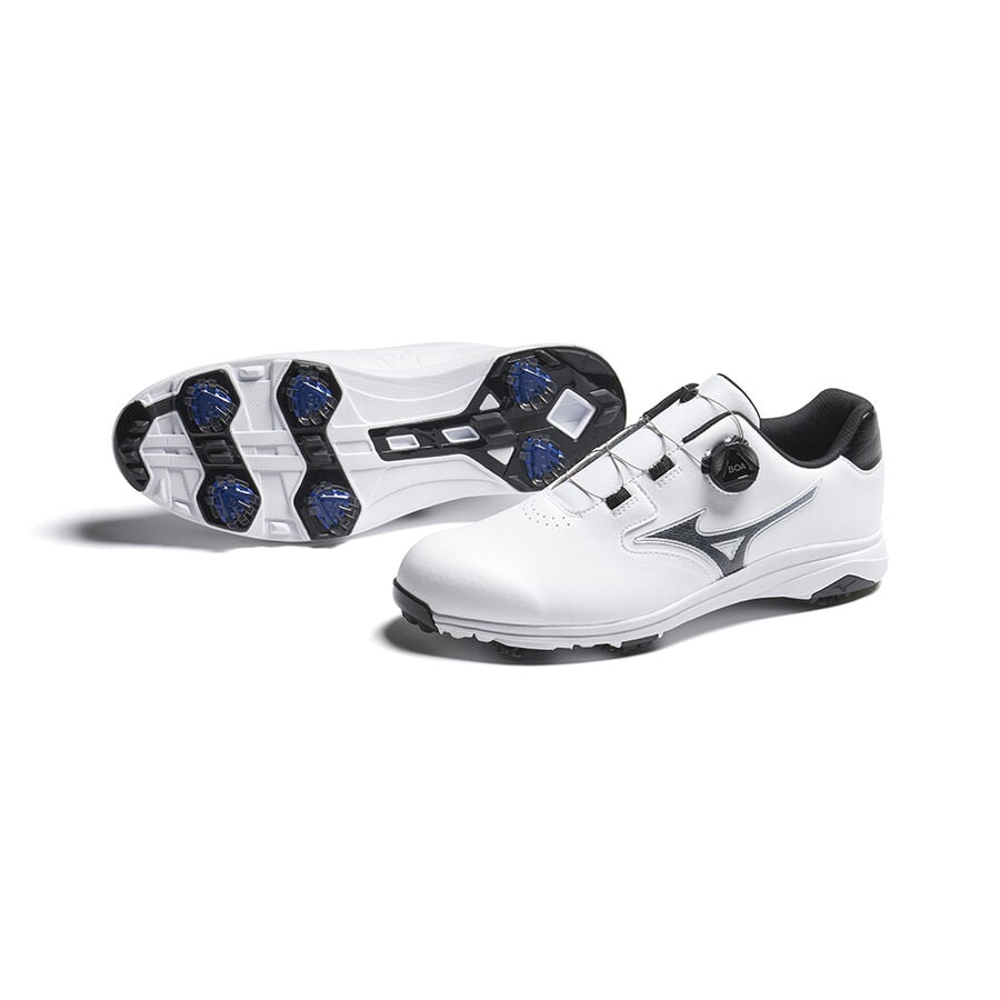 White / Silver Men's Mizuno Nexlite GS Spiked Boa Golf Shoes | Philippines-652391