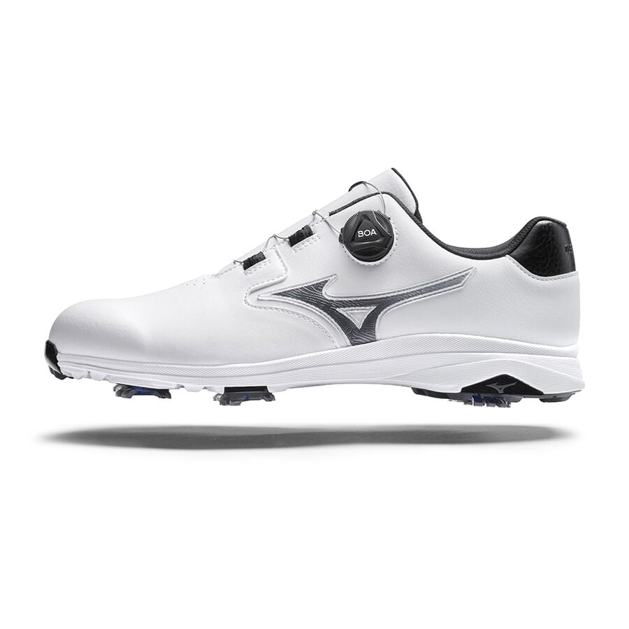 White / Silver Men\'s Mizuno Nexlite GS Spiked Boa Golf Shoes | Philippines-652391