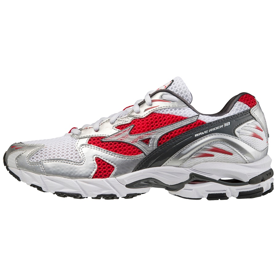 White / Silver / Red Men\'s Mizuno Wave Rider 10 Sneakers | Philippines-375048