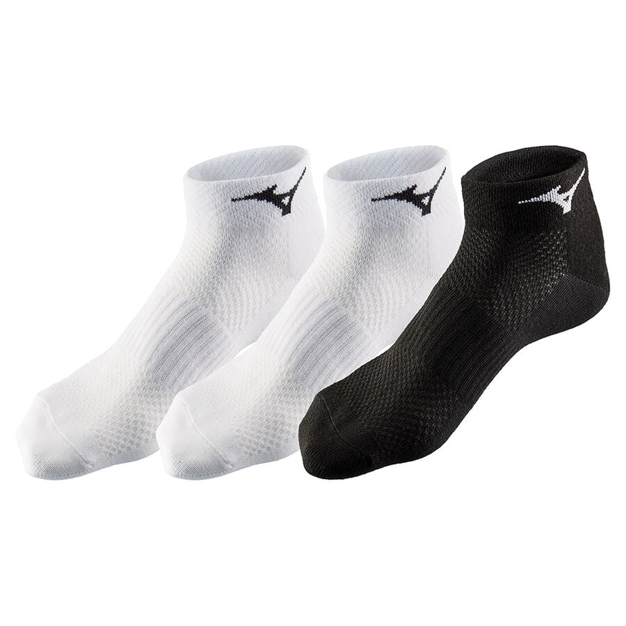 White / White / Black Men\'s Mizuno Training Mid 3P Sports Socks | Philippines-470196