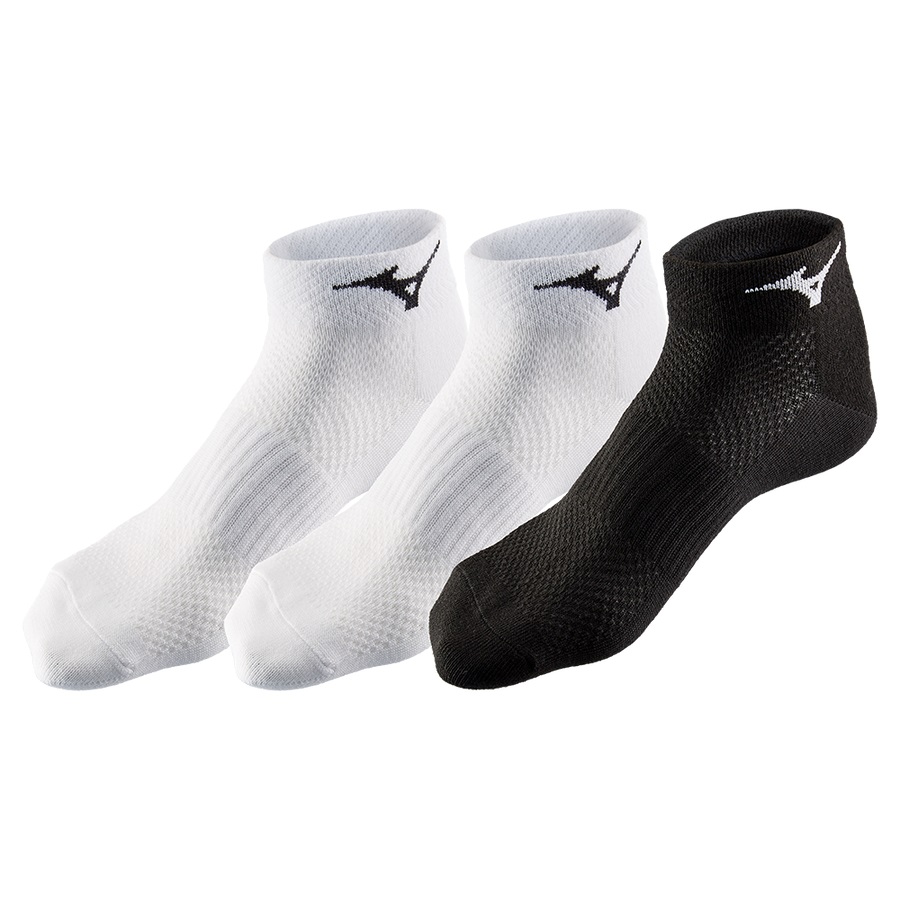 White / White / Black Men\'s Mizuno Training Mid 3P Sports Socks | Philippines-970584