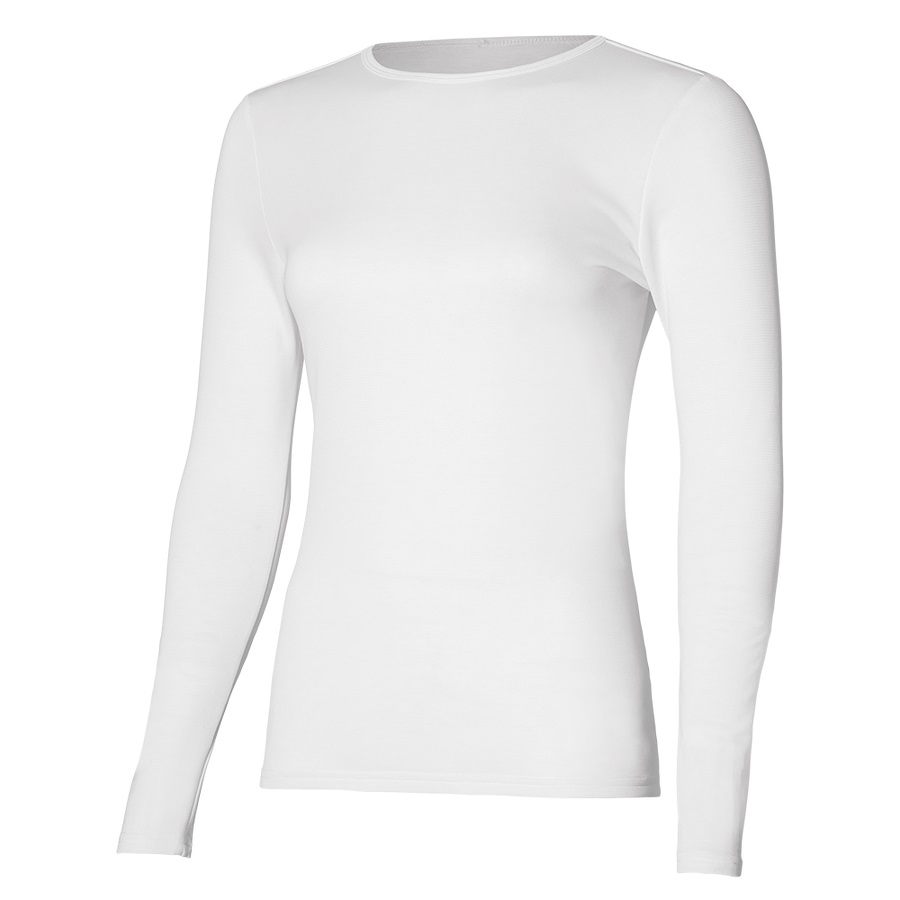 White Women\'s Mizuno BT Under RoundNeckLS Tops | Philippines-859672