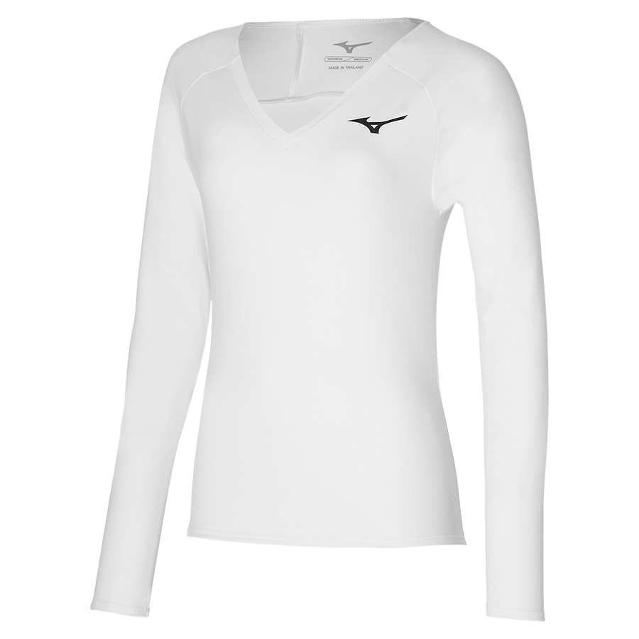 White Women\'s Mizuno L/S Tee | Philippines-104765