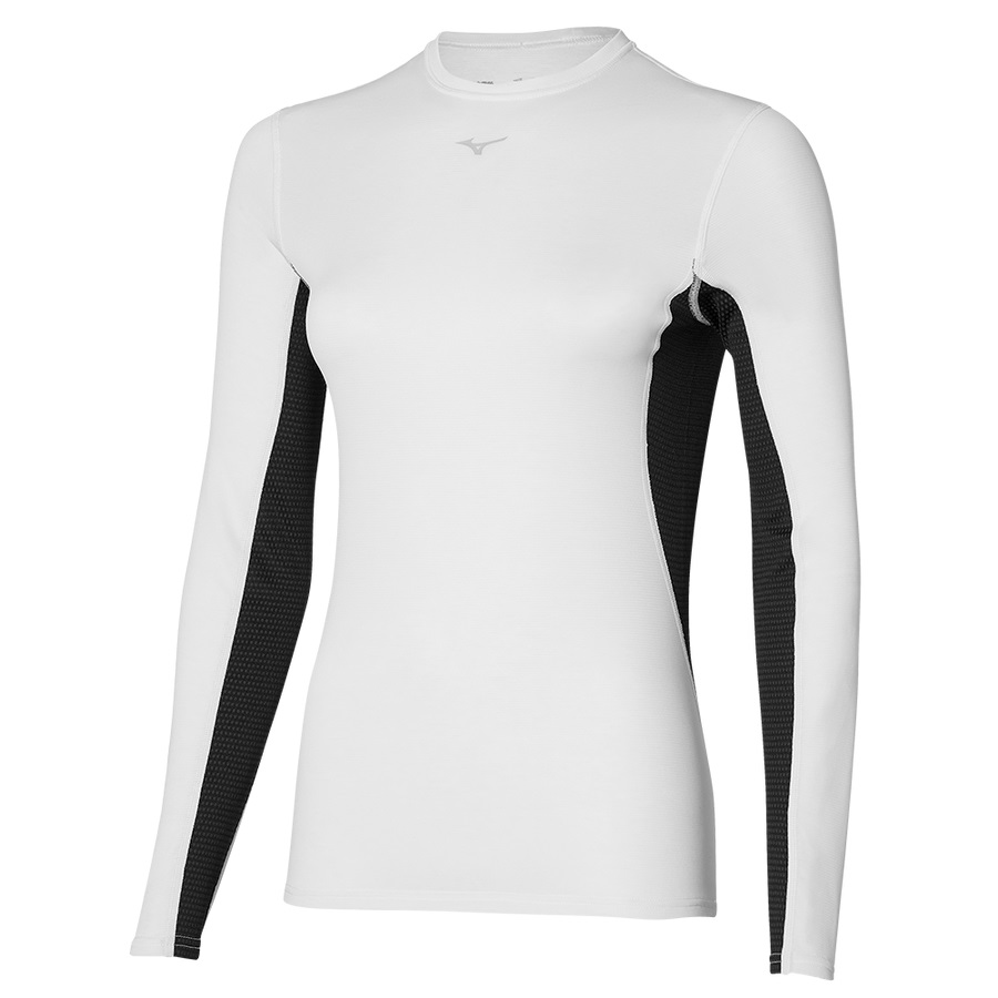 White Women\'s Mizuno Mid Weight-L Crew Tops | Philippines-267190