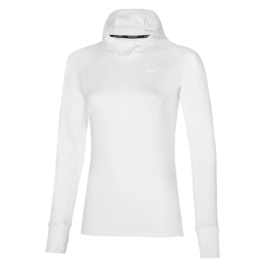 White Women\'s Mizuno Warmalite Hooded Ls Tops | Philippines-690234