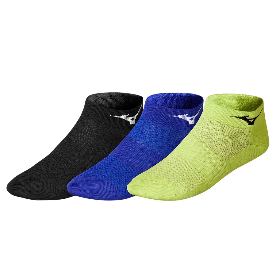 Black / Blue / Green Men's Mizuno Training Mid 3P Sports Socks | Philippines-952380