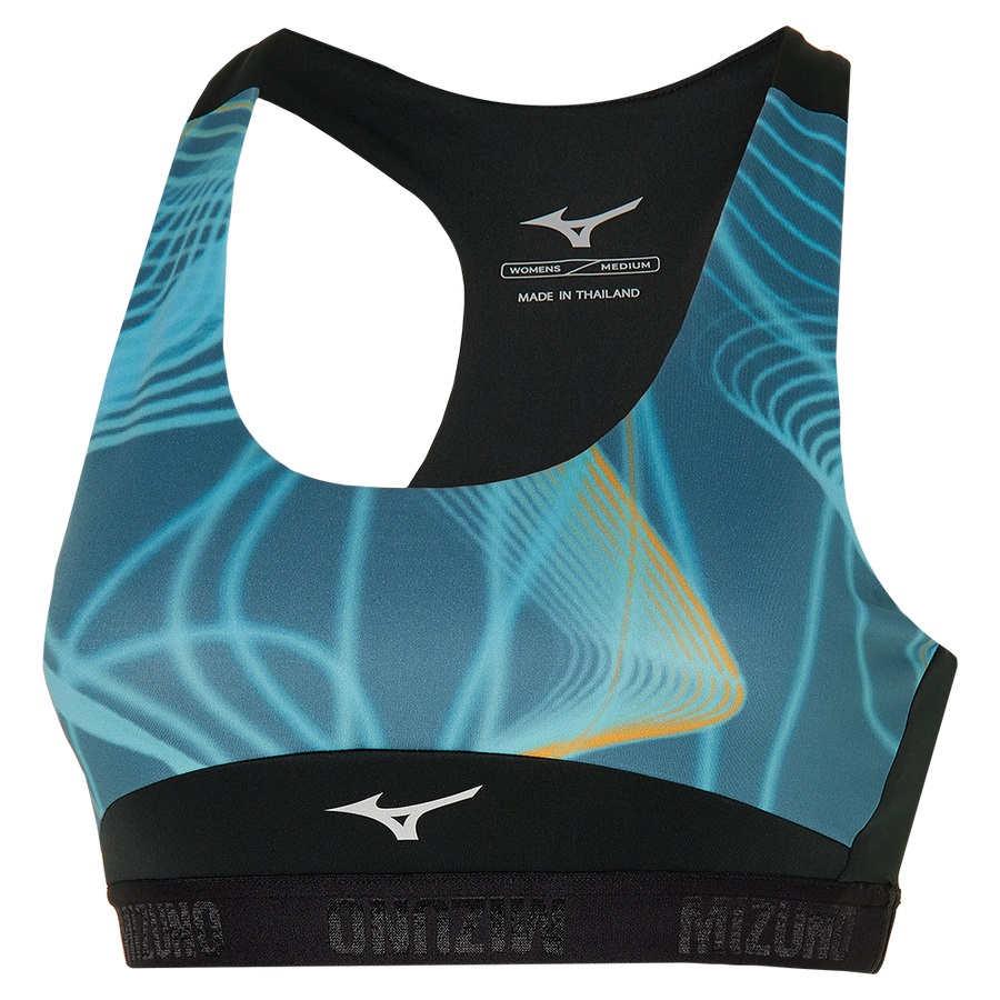 Black / Blue Women's Mizuno Alpha Graphic Bras | Philippines-634719