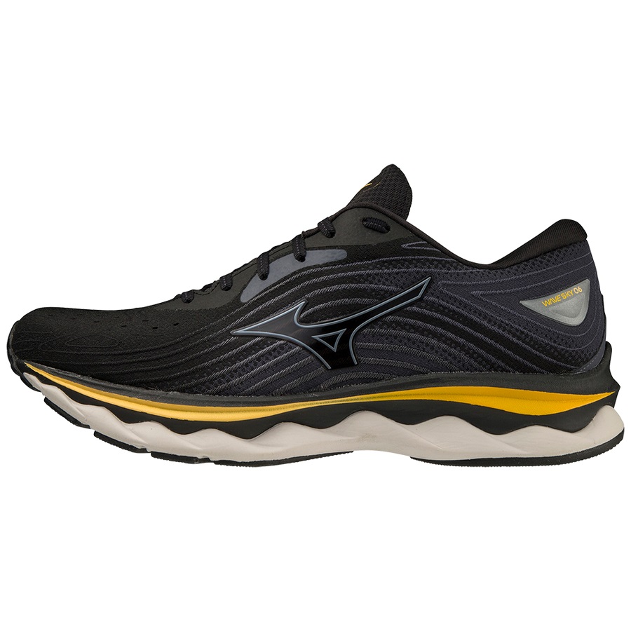 Black / Gold Men's Mizuno Wave Sky 6 Running Shoes | Philippines-624189