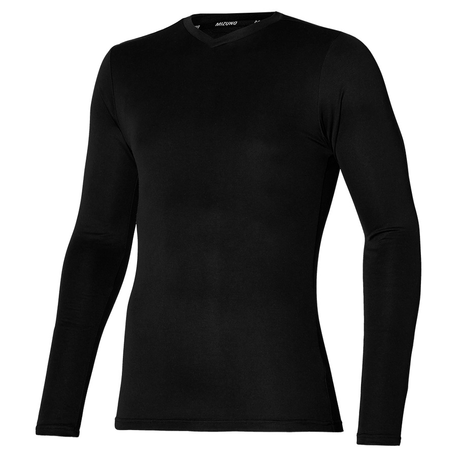 Black Men's Mizuno BT Under V neck Longsleeve Tops | Philippines-462958